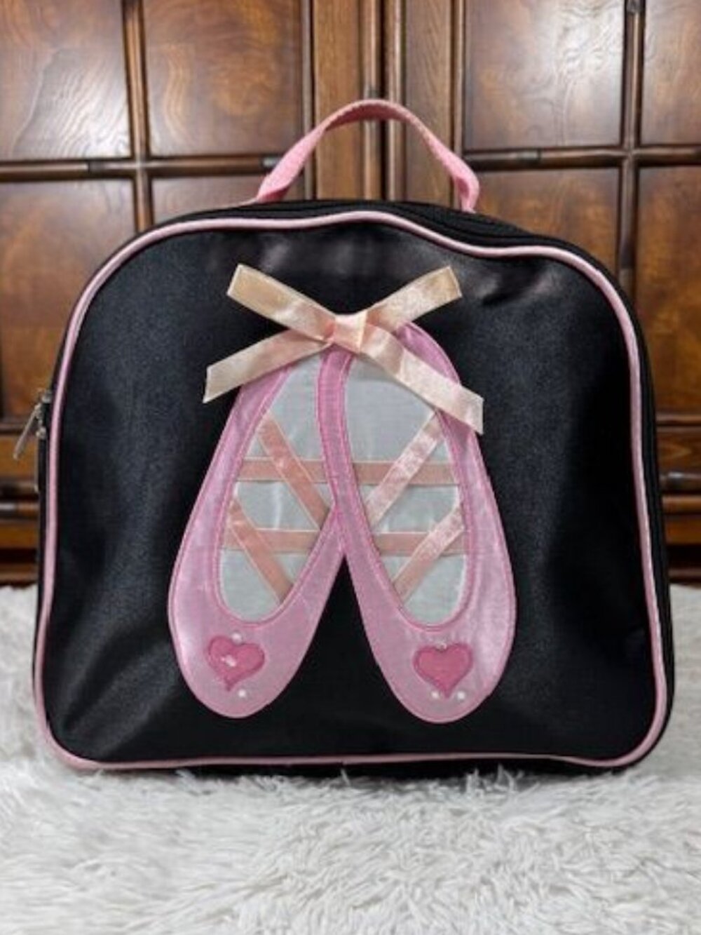 Ballerina Black Pink Satin Ribbon Rhinestone Ballet Slippers Tote Bag
